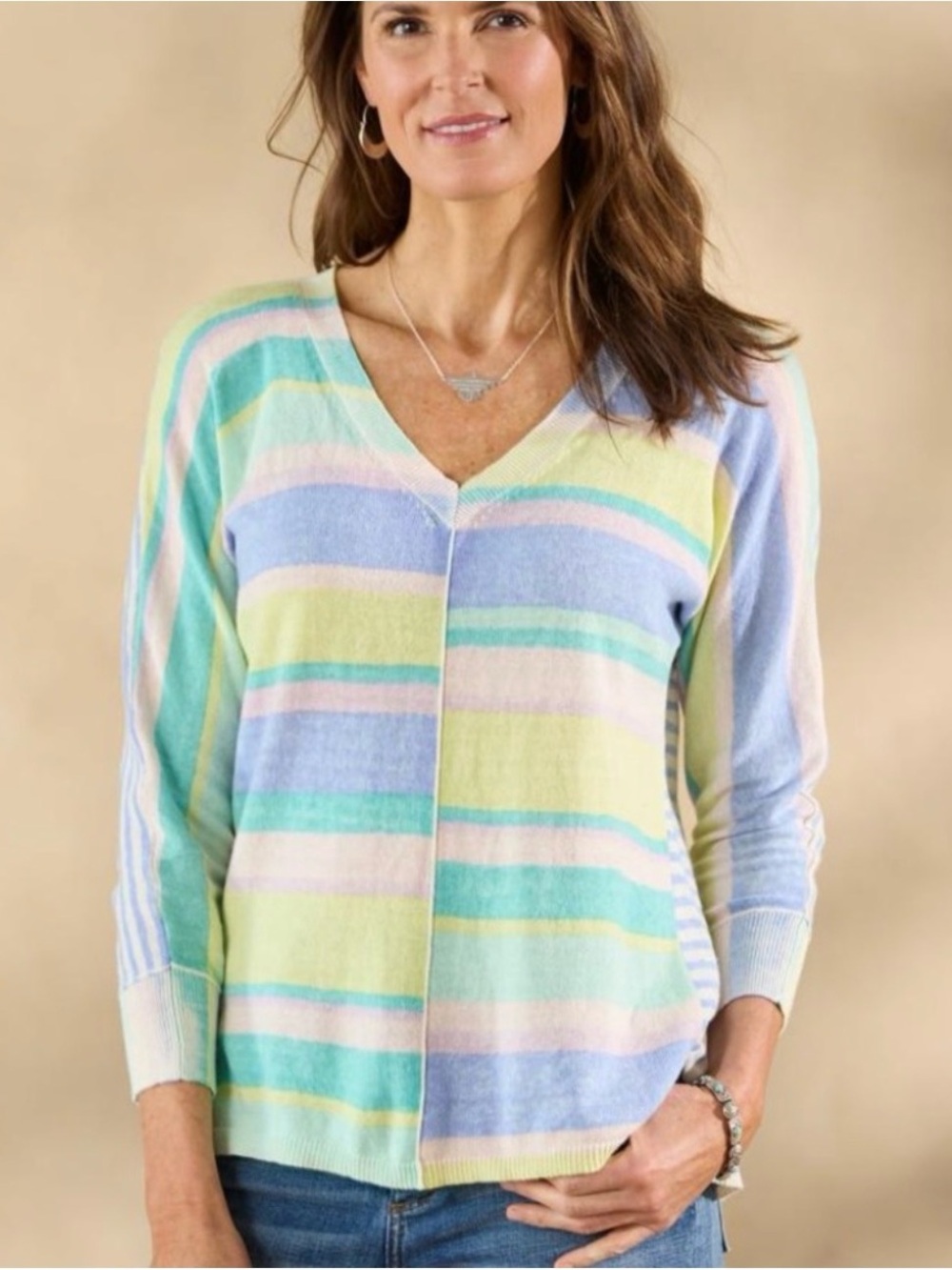 Sundance Johanna Pastel Striped V-Neck  sweater
